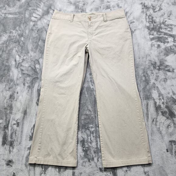 Eddie Bauer Pants Womens 16 Beige Blakely Wide Leg Chino Stretch Cotton Casual - Picture 1 of 14